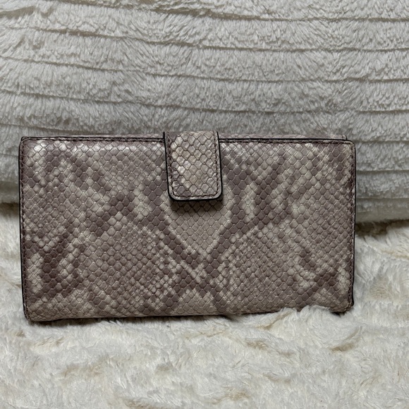 Michael Kors Snake-Embossed Taupe Bi-fold Wallet with Gold MK Logo - Picture 3 of 7